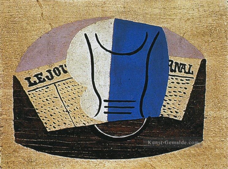 Stillleben au Journal Verre et Zeitschrift 1923 kubist Pablo Picasso Ölgemälde